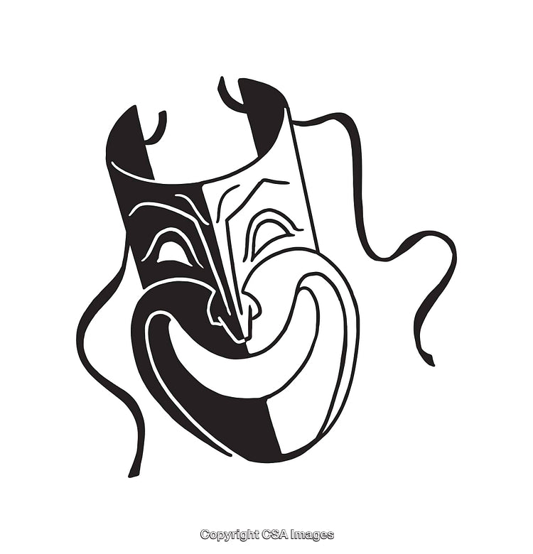 Minimalist Black and White Theater Mask Line Art Illustration