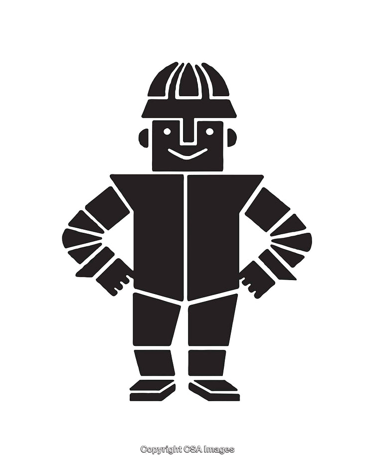 Black and White Worker Illustration with Safety Helmet and Hands on Hips
