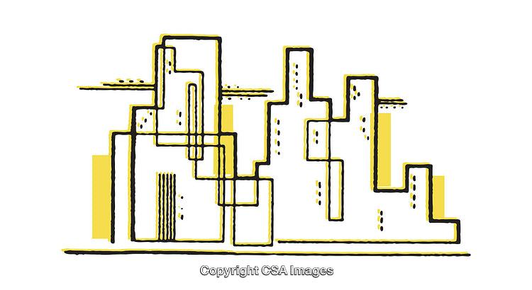 Minimalist Line Art Illustration of a City Skyline with Geometric Design