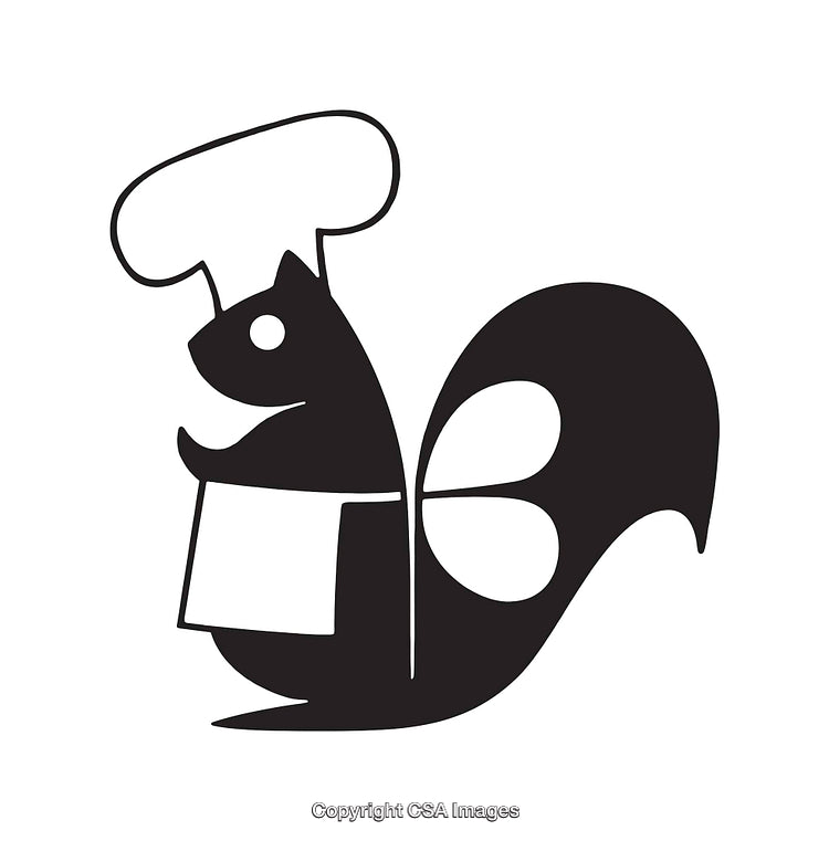 Stylized Black and White Chef Squirrel Line Art Illustration
