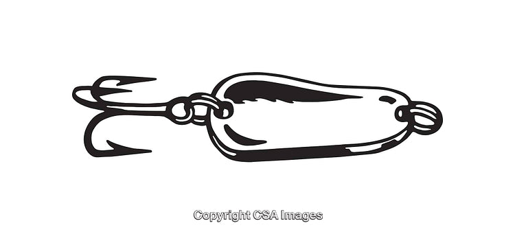 Illustration of a Fishing Hooked Lure in Black and White Line Art