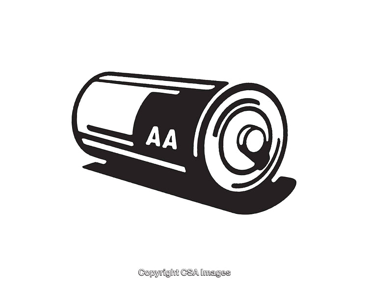 Black and White Line Art Illustration of a Single AA Battery