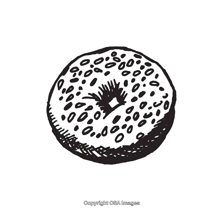 Detailed Line Art Illustration of a Single Bagel with Sesame Seeds