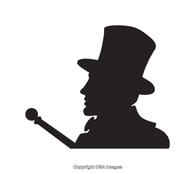 Silhouette Profile of Gentleman in Top Hat with Cane