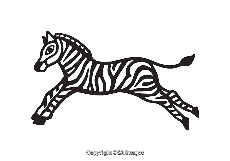 Stylized Black and White Line Illustration of a Running Zebra