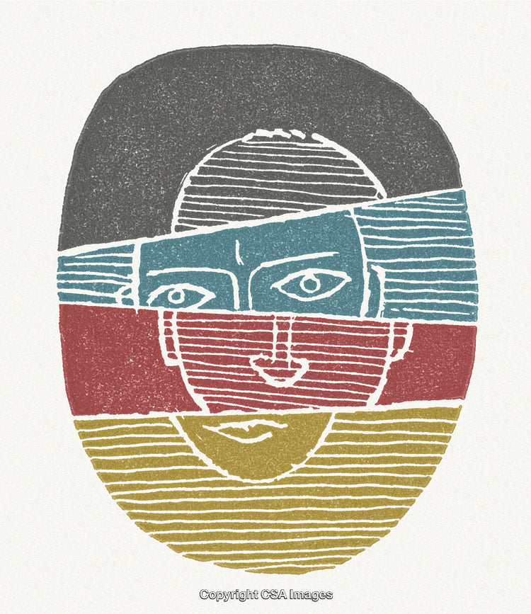 Abstract Expressionist Face Portrait with Bold Color Blocks and Line Patterns