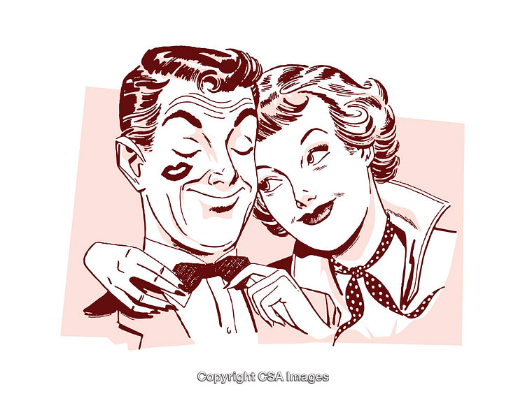 Retro Style Illustration of a Couple Sharing a Romantic Moment