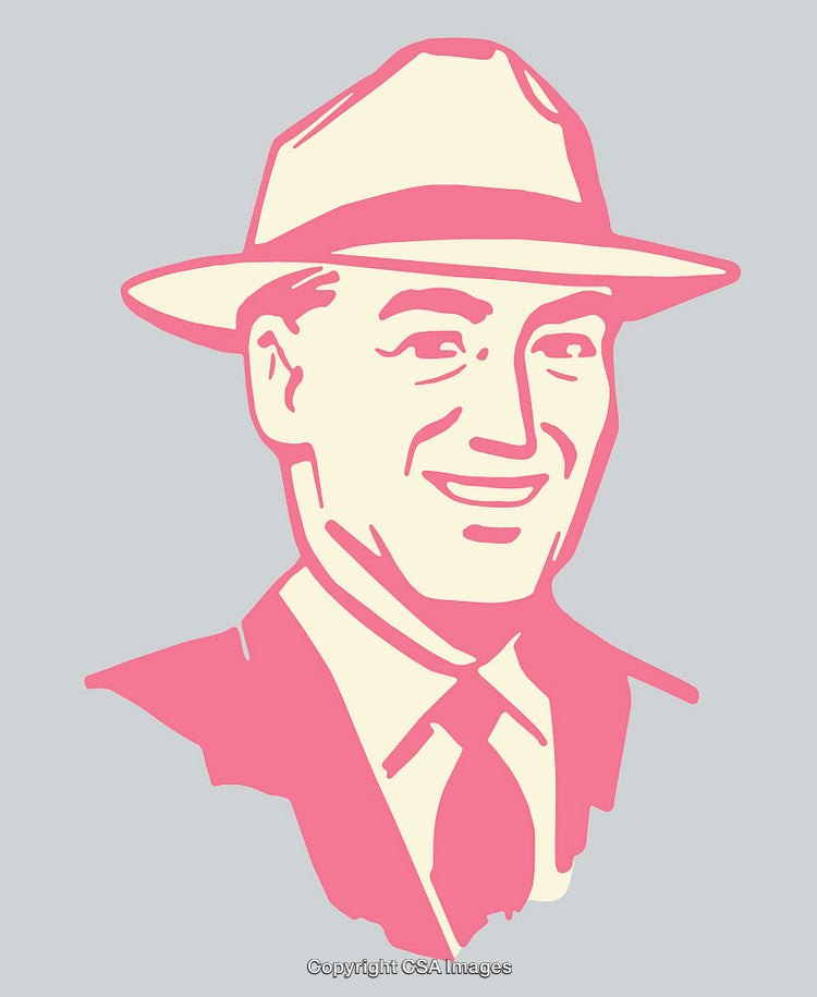 Stylized Retro Color Illustration of a Smiling Man in a Hat