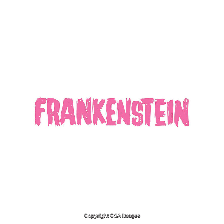 Pink Graffiti Style Text Spelling the Word Frankenstein on White Background