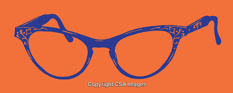 Retro-Style Blue Glasses Illustrated on Bold Orange Background