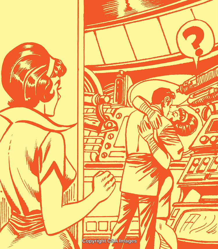 Retro Comic Style Illustration of a Suspenseful Love Triangle Scene