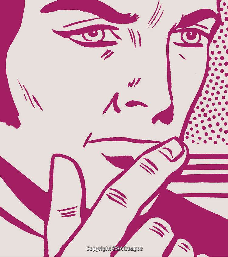 Close-Up Retro Comic Style Illustration of Thoughtful Individual