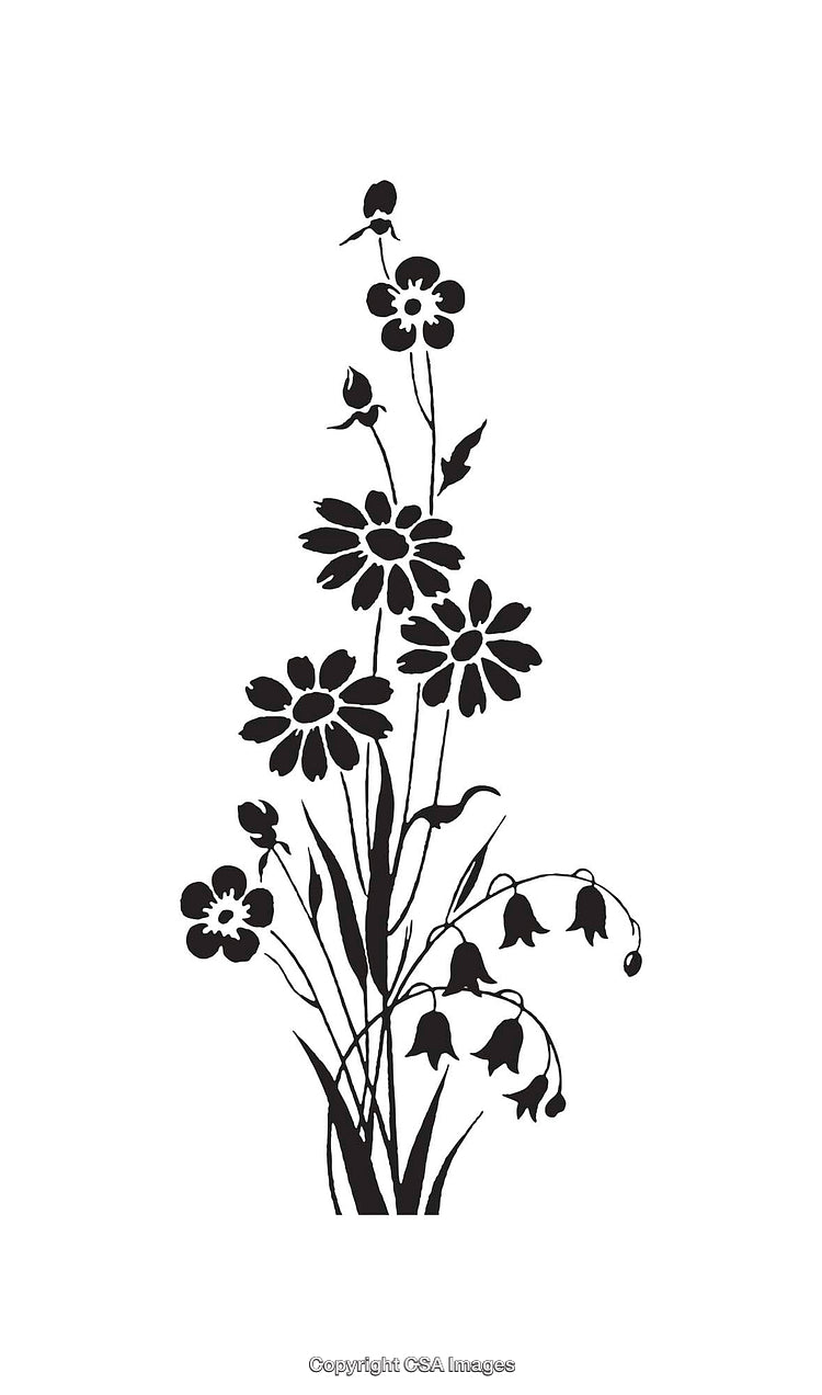 Black and White Line Art Illustration of Elegant Wildflowers
