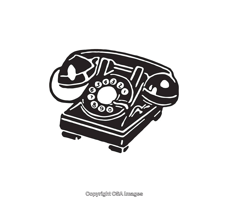 Vintage Rotary Telephone Line Art Illustration in Black and White Style