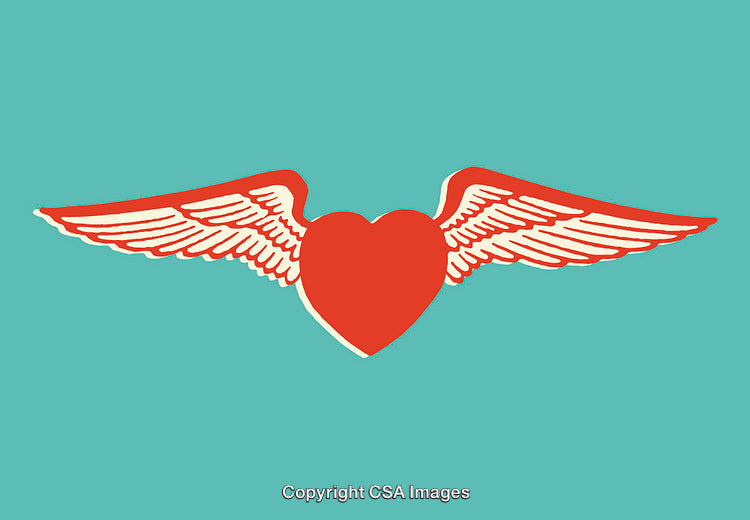 Winged Heart Illustration on a Vibrant Blue Background