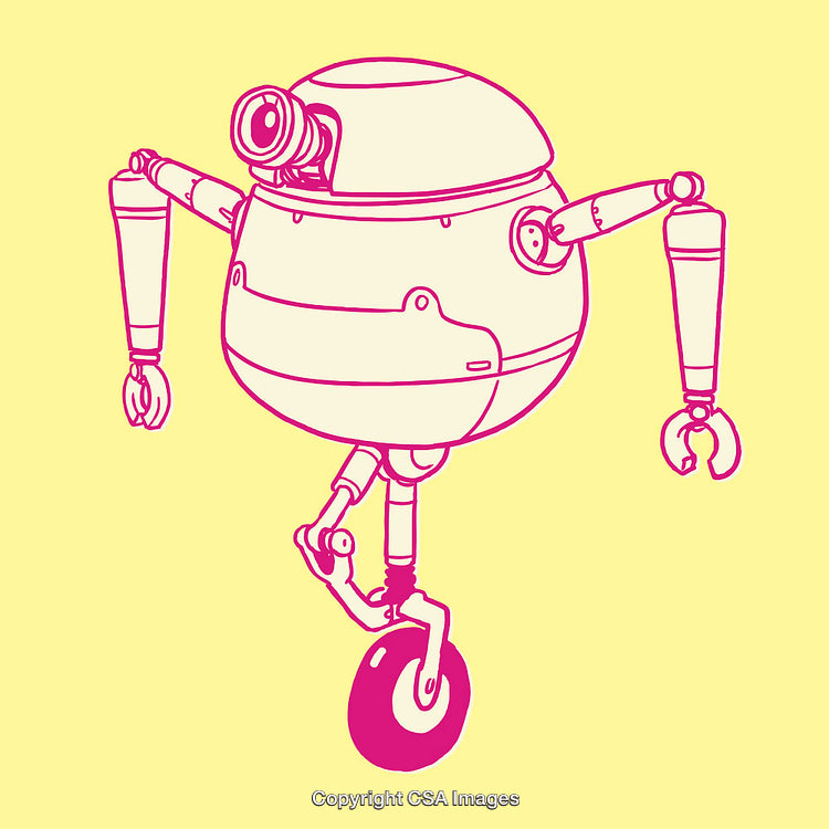 Colorful Line Art Illustration of a Robot on a Single Wheel