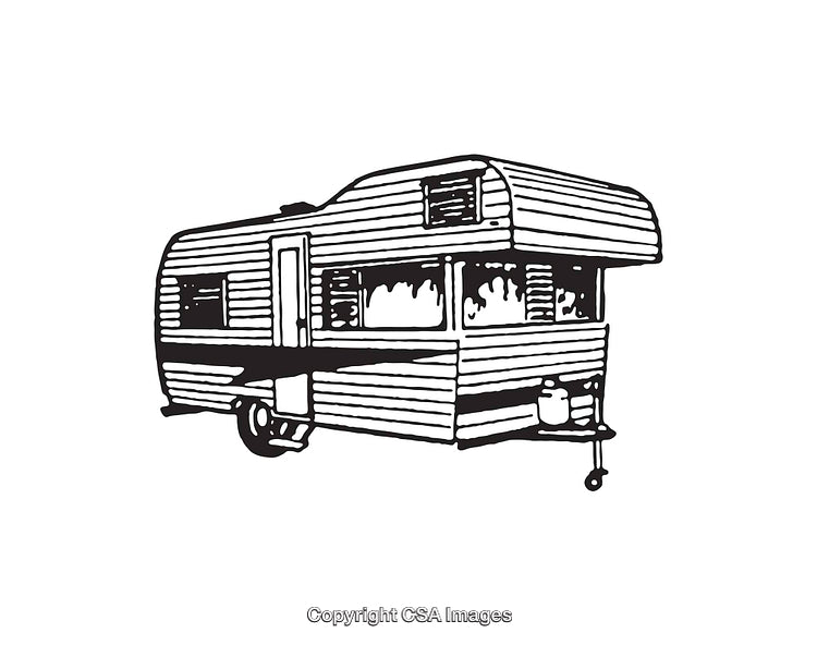 Vintage Camper Van Line Art Illustration in Black and White