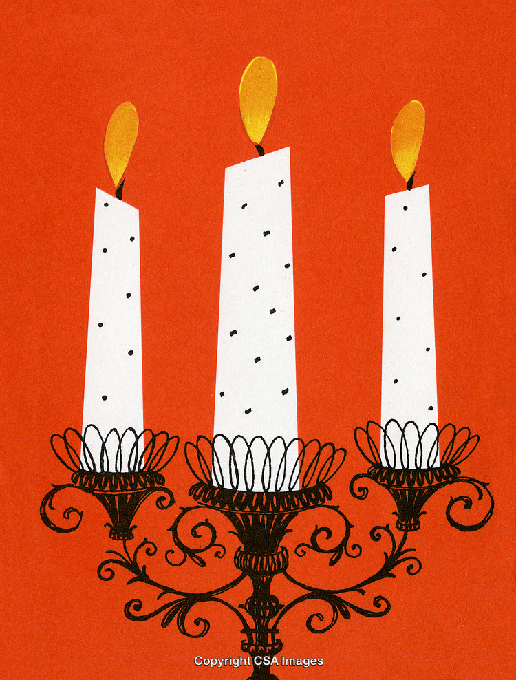Stylized Candles on Ornate Holder Against Vibrant Orange Background