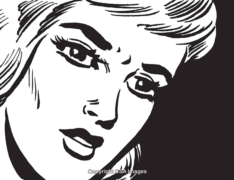 Black and White Vintage Comic Woman Illustration Close-Up