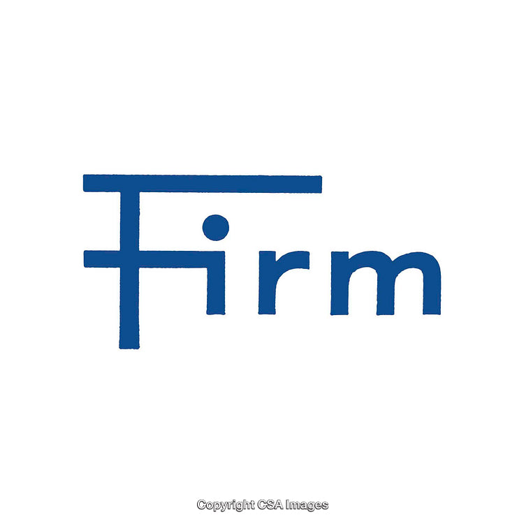 Minimalist Logo Featuring Stylized Blue 'Firm' Text with Unique Typography