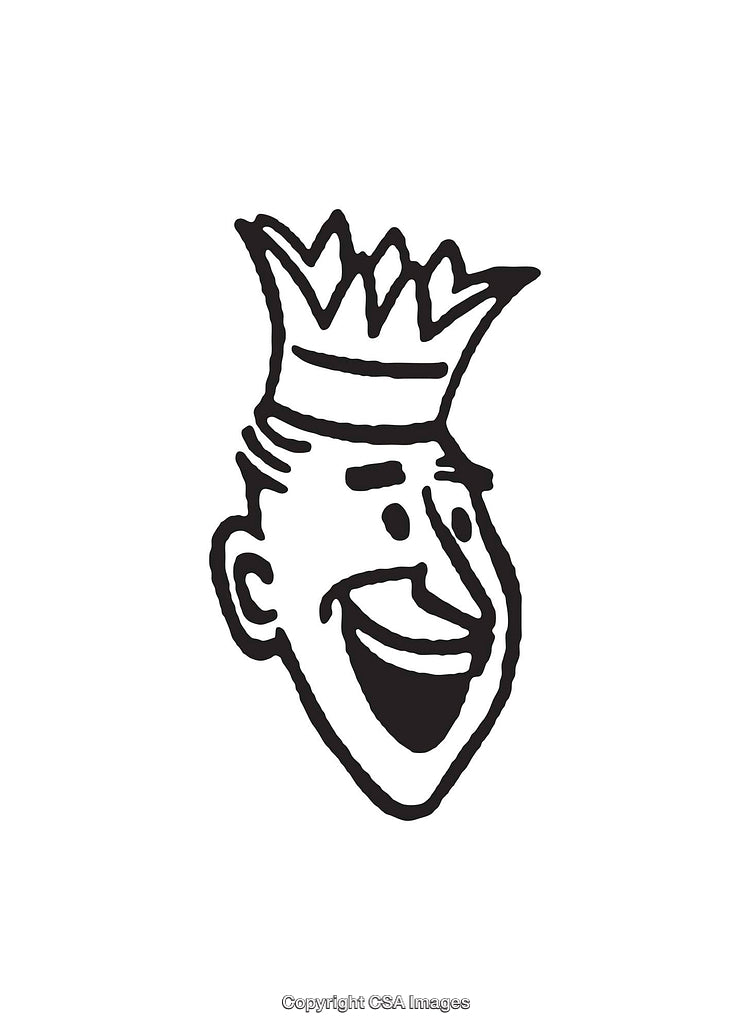 Black And White Line Art of a Happy Laughing Crowned Face Artwork