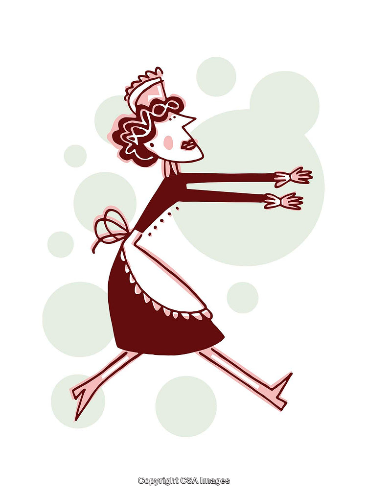 Vintage Illustration of a Running Maid in Joyful Expression