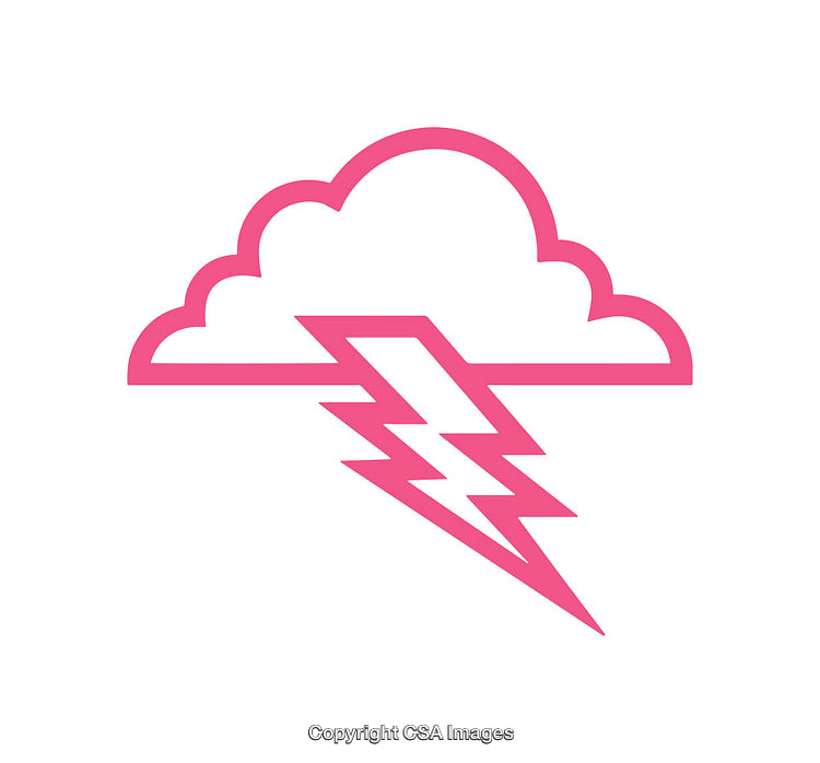 Pink Outline Storm Cloud with Lightning Bolt Icon on White Background