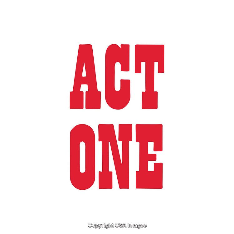 Red Bold Text Depicting 'Act One' on a White Background