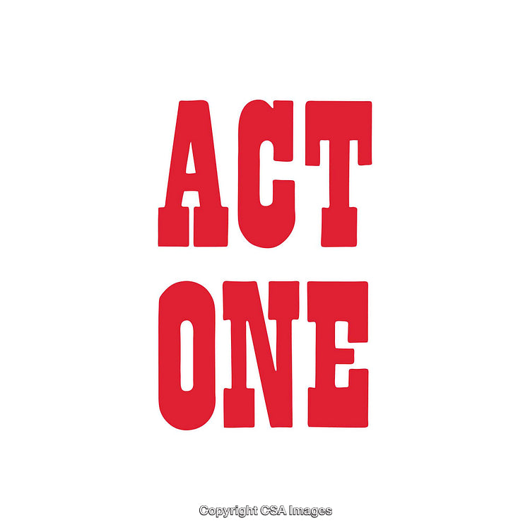 Red Bold Text Depicting 'Act One' on a White Background