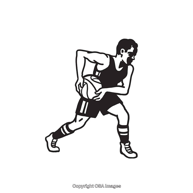 Black and White Line Art of a Rugby Player in Action