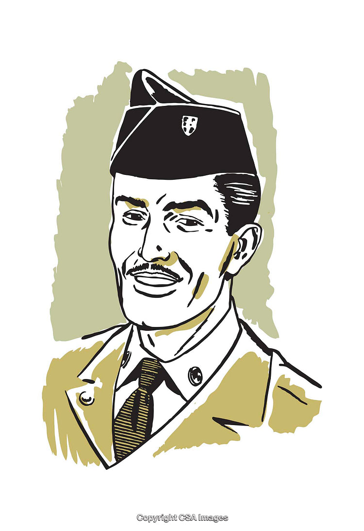 Colorful Illustration of a Smiling Soldier in a Military Uniform