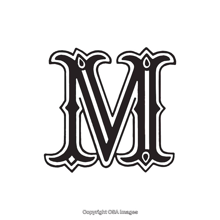 Black and White Decorative Letter M with Elegant Ornamental Design