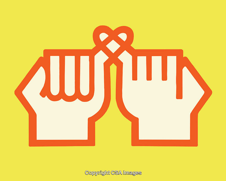 Two Interlinked Hands Representing Trust and Connection with Yellow Background