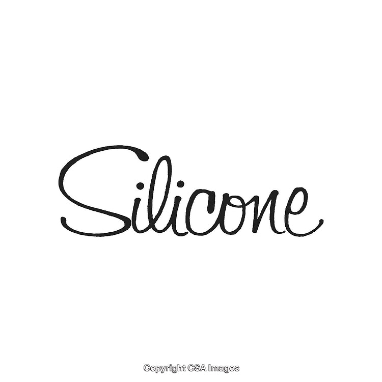 Stylish Handwritten Script Text Spelling the Word Silicone on White Background