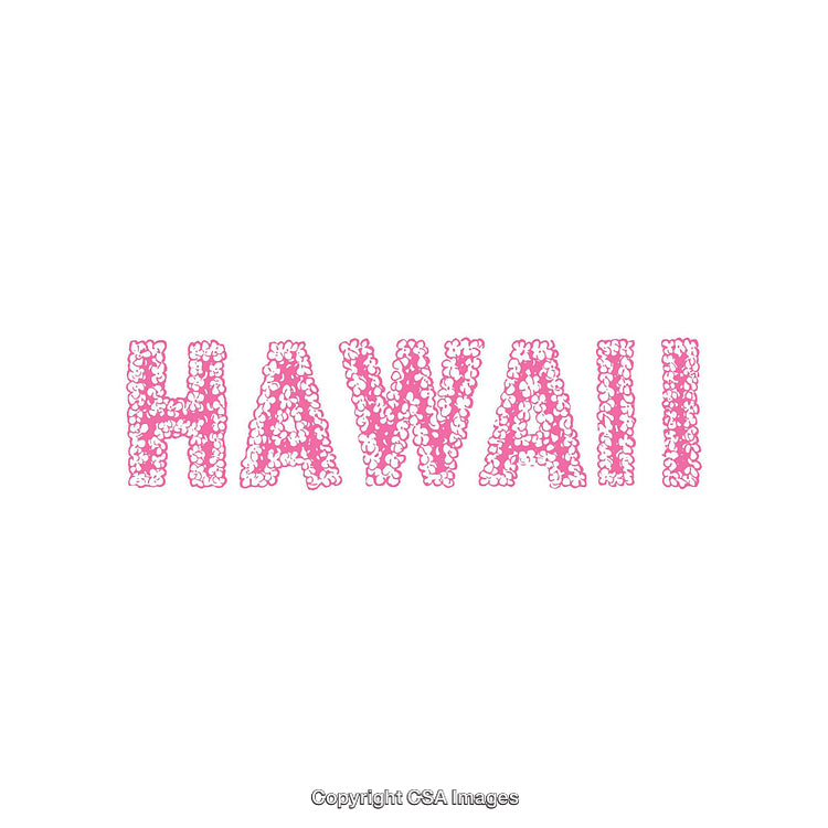 Hawaii Lettering in Pink Floral Pattern on a White Background