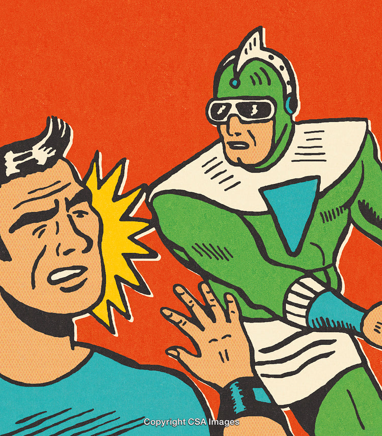 Retro Comic Style Illustration of Characters in Action Scene