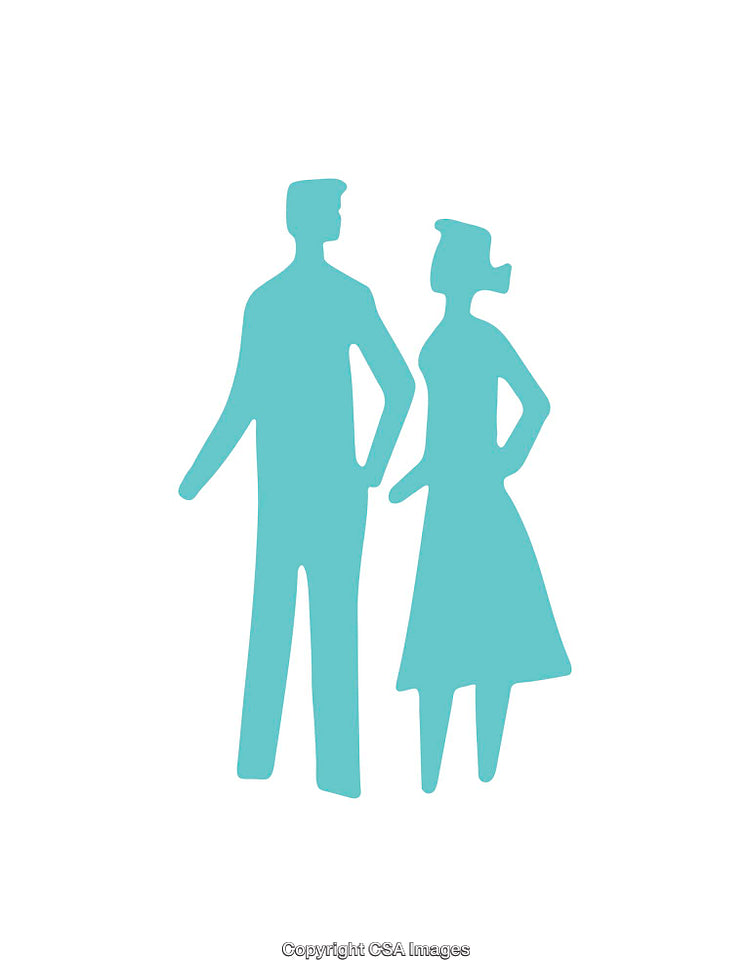 Minimalist Silhouette of Two People Standing Together in Blue Tone