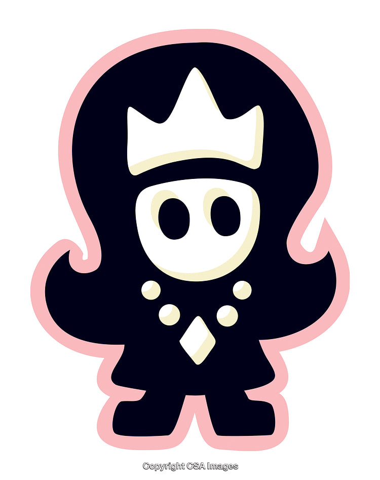 Cartoon Character with Crown and Necklace in Cute Outline Design