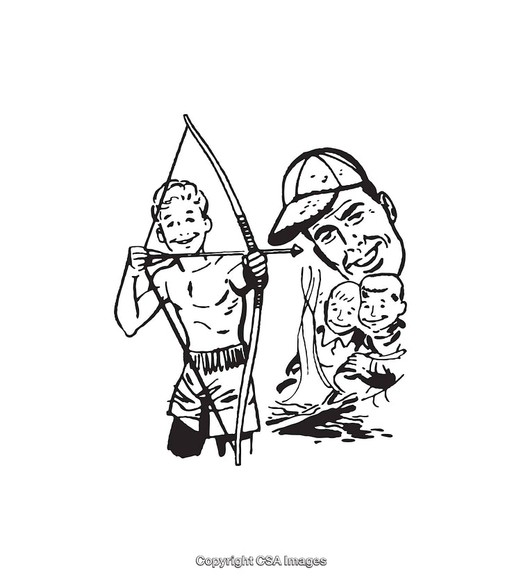 Vintage Black and White Outdoor Family Adventure Drawing