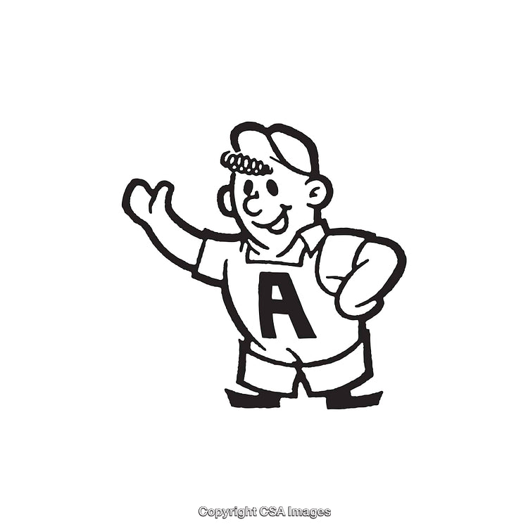 Hand-Drawn Character Illustration in Cartoon Style with Letter A Emblem