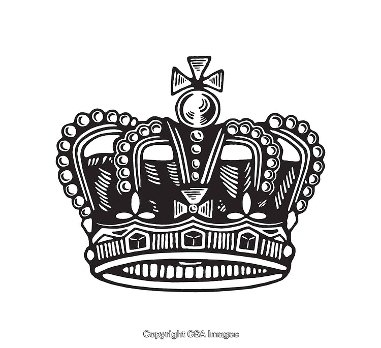 Detailed Black and White Line Art Illustration of a Regal Crown