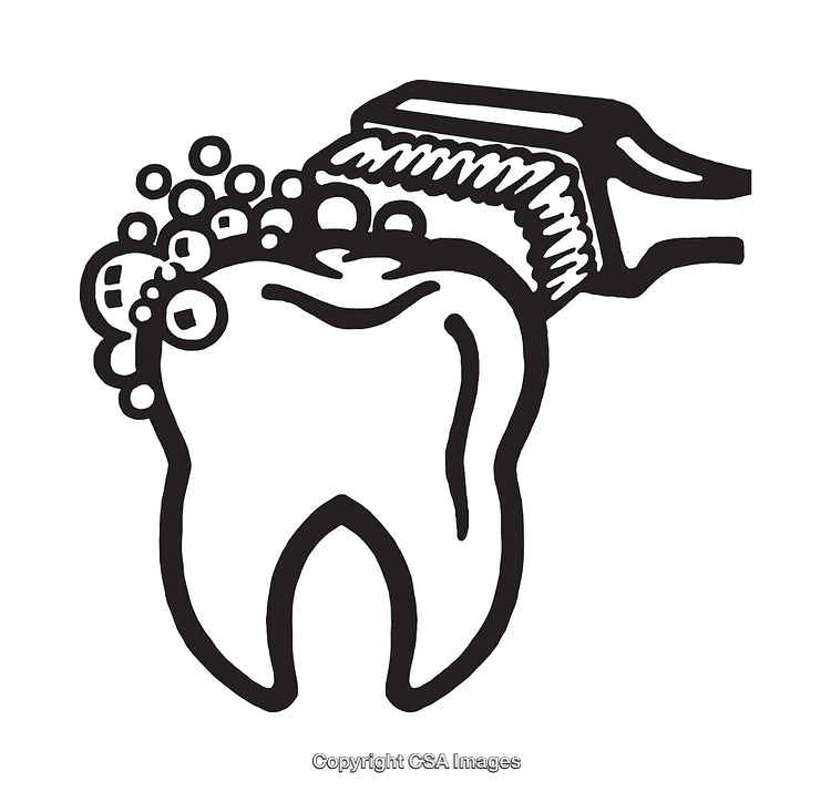 Black and White Line Art of Tooth Brushing Illustration