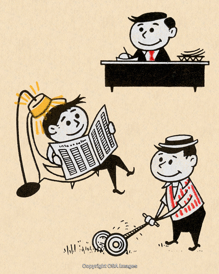Vintage Illustration of Everyday Activities Depicted in Fun Comedic Style