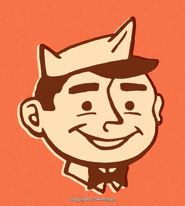 Retro Illustration of a Smiling Man's Face on a Classic Red Background