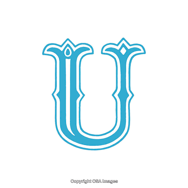 Ornate Gothic-Style Letter U in Light Blue Design