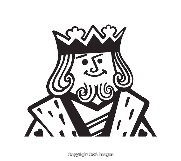 Black And White Illustration of a King with a Crown and Robes