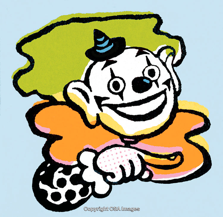 Colorful Cartoon Illustration of a Smiling Clown Character with a Playful Hat