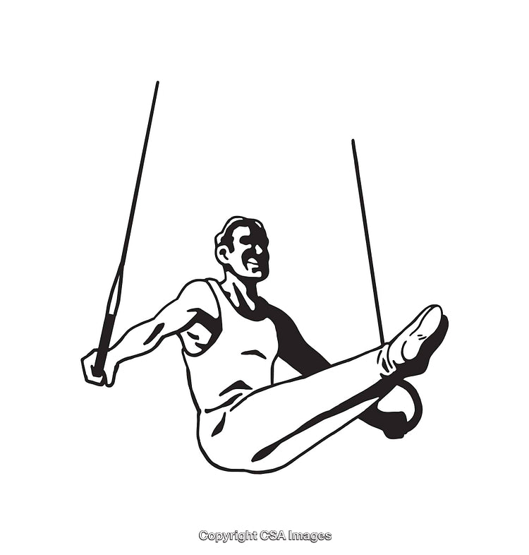 Gymnast Performing on Gymnastic Rings in Black and White Line Art