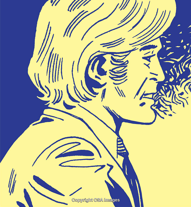 Retro Illustration of Man in Profile with Vintage Line Art Style