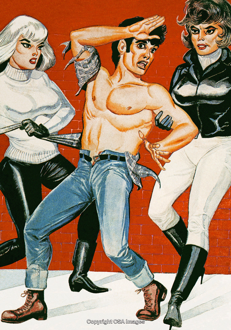 Dramatic Comic Style Scene with Three Stylized Characters in Action